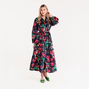 Alden Adair Pagoda Short Puff Sleeve Ruffle Tiered Midi Sawyer Dress MNew